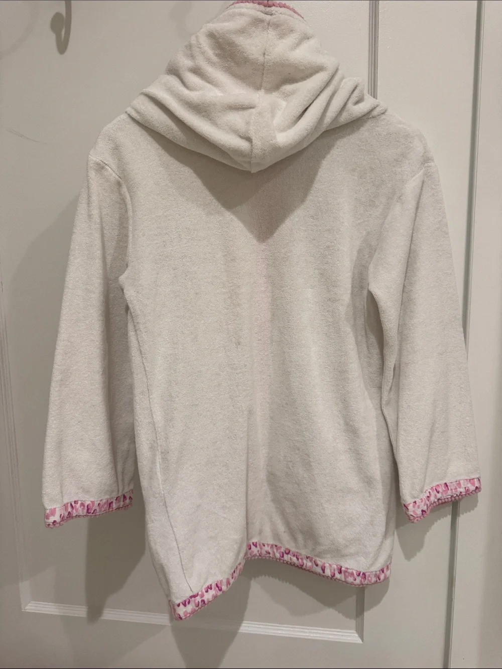 Elizabeth Hurley Bella Hoodie White Hooded Zip Swim Jacket with Pink Trim 8-9